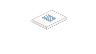 Ein stilisiertes, weißes Quadrat mit einem blauen Muster in der Mitte schwebt über einem hellen Hintergrund.