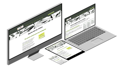 Ein Desktop-Computer, ein Laptop und ein Tablet zeigen die Webseite von Apache Solr für TYPO3 in einem modernen Design.