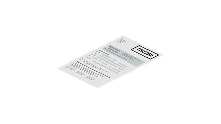 Ein toujou Dokument liegt schräg auf einer Oberfläche, mit einem klaren Header und verschiedenen Abschnitten für Informationen.