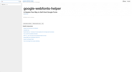 Screenshot Ansicht des Google Fonts Webhelpers
