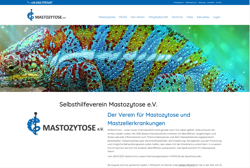 Screenshot der Website von Mastrozytose e.V.