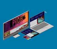 Responsive Design Grafiken einer Website auf blauem Hintergrund