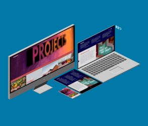 Responsive Design Grafiken einer Website auf blauem Hintergrund