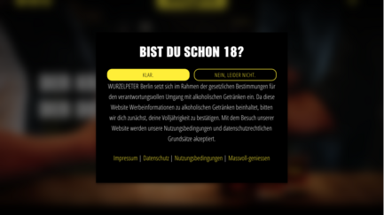 Die Webseite fordert Nutzer auf, ihr Alter zu bestätigen, um Zugang zu alkoholischen Inhalten zu erhalten.