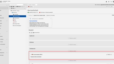 Screenshots eines TYPO3-Backends, das ein Element zeigt, das rot umrahmt ist