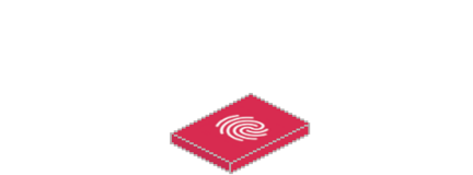 In der Mitte befindet sich ein rotes Gerät mit einem weißen Fingerabdruck. 