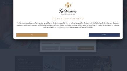 Die Webseite fordert Nutzer auf, ihr Alter zu bestätigen, um Zugang zu alkoholischen Inhalten zu erhalten.