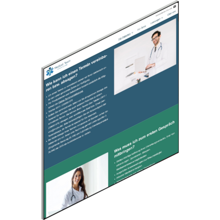 Screenansicht eines Website-Templates mit grünen und blauen Farbtönen