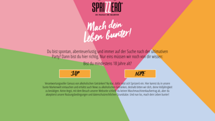 Die Webseite fordert Nutzer auf, ihr Alter zu bestätigen, um Zugang zu alkoholischen Inhalten zu erhalten.