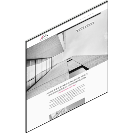 Eine moderne Architektur-Website zeigt eine beeindruckende Ansicht von Hochhäusern, die in den Himmel ragen.