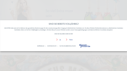 Die Webseite fordert Nutzer auf, ihr Alter zu bestätigen, um Zugang zu alkoholischen Inhalten zu erhalten.
