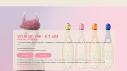 Die Webseite fordert Nutzer auf, ihr Alter zu bestätigen, um Zugang zu alkoholischen Inhalten zu erhalten.