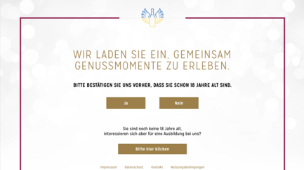 Die Webseite fordert Nutzer auf, ihr Alter zu bestätigen, um Zugang zu alkoholischen Inhalten zu erhalten.