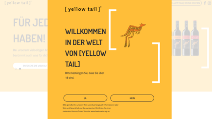Die Webseite fordert Nutzer auf, ihr Alter zu bestätigen, um Zugang zu alkoholischen Inhalten zu erhalten.