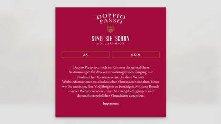 Die Webseite fordert Nutzer auf, ihr Alter zu bestätigen, um Zugang zu alkoholischen Inhalten zu erhalten.