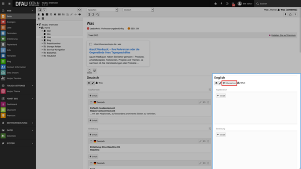 Screenshot zum Seiten übersetzen in toujou