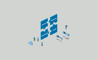 Grafik mit Puzzle mit blauen Agentur-Bausteinen für eine Website