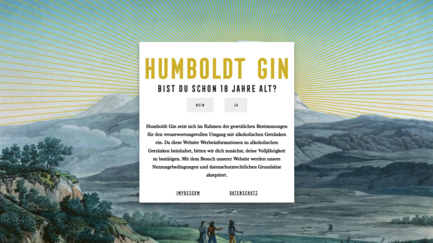 Die Webseite fordert Nutzer auf, ihr Alter zu bestätigen, um Zugang zu alkoholischen Inhalten zu erhalten.