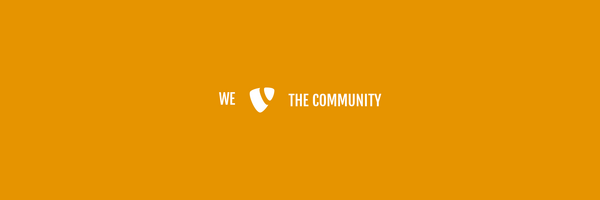 Ein leuchtend orangefarbener Hintergrund mit dem Text 'WE THE COMMUNITY' in weißer Schrift, der Gemeinschaft betont.