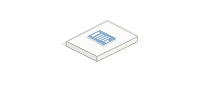 Ein stilisiertes, weißes Quadrat mit einem blauen Muster in der Mitte schwebt über einem hellen Hintergrund.