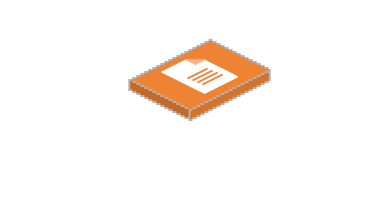 Ein orangefarbenes Paket mit einem Dokument und einer Lupe darüber, die auf den Inhalt des Pakets hinweisen.