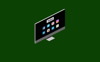 Ein moderner Computerbildschirm zeigt verschiedene soziale Medien-Icons auf einem schwarzen Hintergrund.