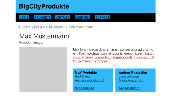 Blau-schwarze Grafik zur Anordnung einer Breadcrumb auf einer Website