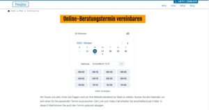 Meetergo Onlinetermin Beispielansicht auf Website