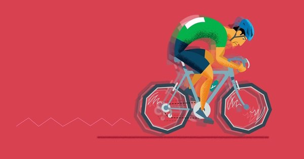 Yoast SEO: What is UX? Rennradfahrer-Grafik auf rotem Grund
