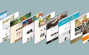 Eine Reihe von Webseiten, die verschiedene Themen und Designs präsentieren, darunter Natur, Technologie und Gemeinschaft.