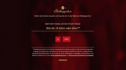 Die Webseite fordert Nutzer auf, ihr Alter zu bestätigen, um Zugang zu alkoholischen Inhalten zu erhalten.