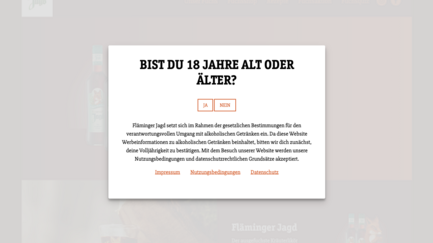 Die Webseite fordert Nutzer auf, ihr Alter zu bestätigen, um Zugang zu alkoholischen Inhalten zu erhalten.