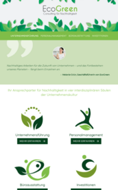 Die Website von EcoGreen präsentiert nachhaltige Unternehmensberatung mit einem Fokus auf grüne Praktiken und Innovationen.