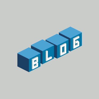 Die stilisierten blauen Würfel bilden das Wort 'BLOG' in einer modernen Schriftart ab.