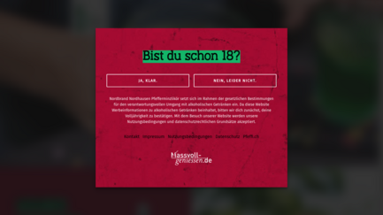 Die Webseite fordert Nutzer auf, ihr Alter zu bestätigen, um Zugang zu alkoholischen Inhalten zu erhalten.