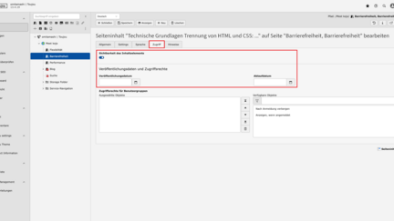 Screenshots eines TYPO3-Backends, das den Reiter Zugriff in Elementen zeigt