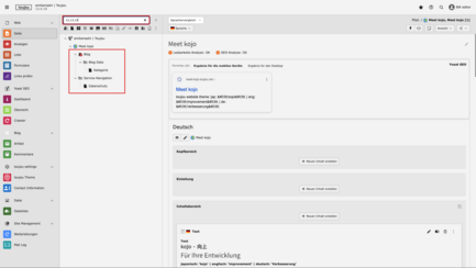 Screenshots eines TYPO3-Backends, das den Seitenbaum und die Suche mehrere Seiten zeigt.