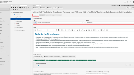 Screenshots eines TYPO3-Backends, das den Reiter Allgemein in Elementen zeigt