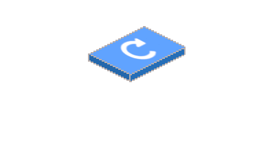 Ein stilisiertes Symbol zeigt ein Pfeil-Icon neben einer blauen Schaltfläche mit einem Aktualisierungssymbol.