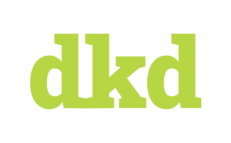 Ein modernes Logo in Grün und Schwarz, das die Buchstaben dkd und die Worte Entwicklung, Kommunikation, Design zeigt.