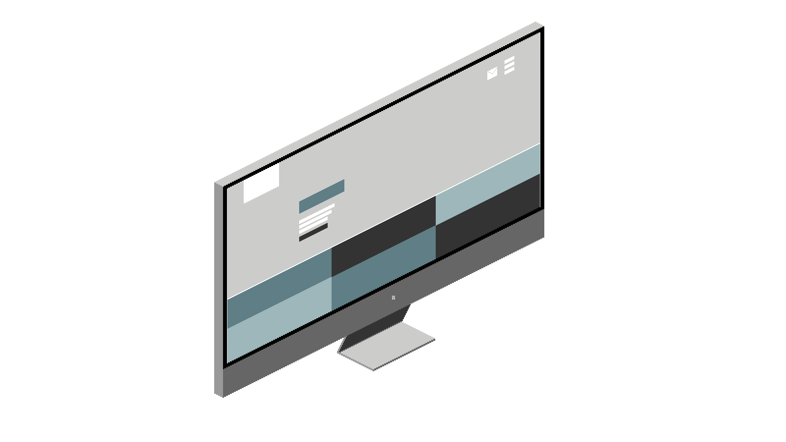 Ein moderner Computerbildschirm zeigt eine minimalistische Benutzeroberfläche mit verschiedenen grafischen Elementen.
